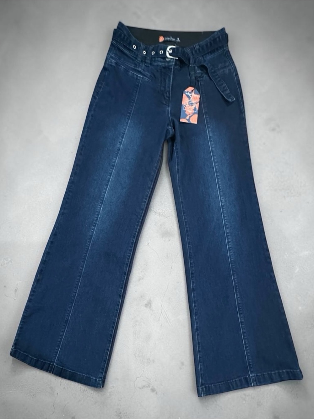 High-Rise Wide Leg Jeans in Dark Indigo with Belt